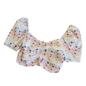 Tularosa Sable White Multicolor Embroidered Floral Ruched Eyelet Crop Top Large